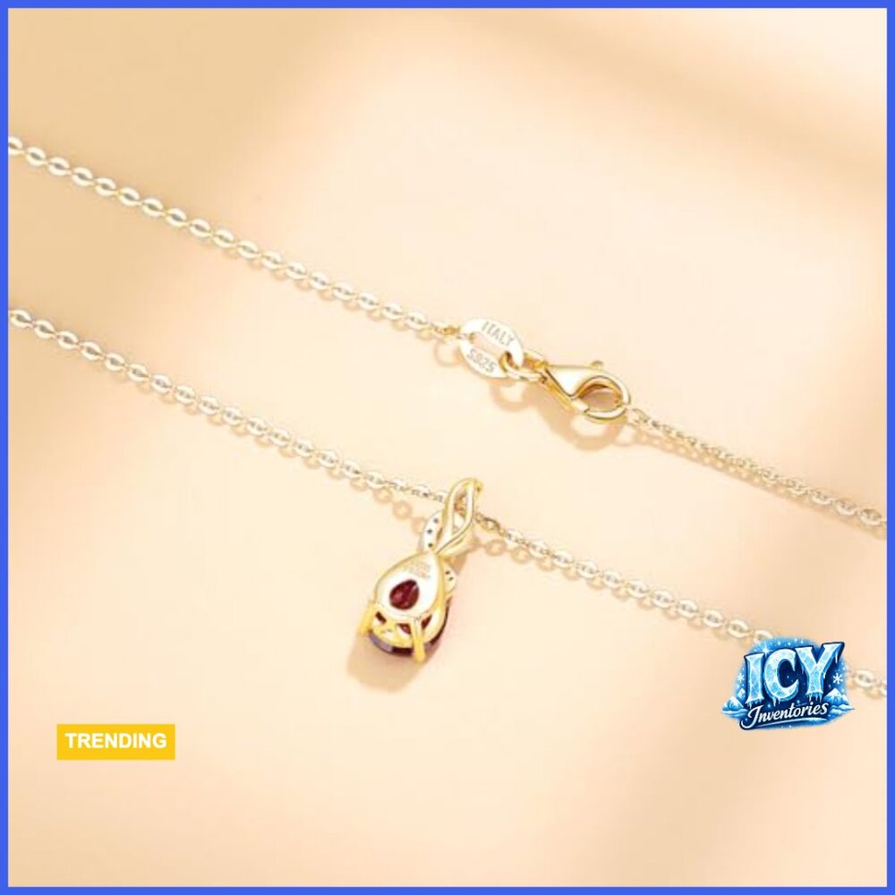 14K Solid Yellow Gold Teardrop Pendant Necklace with Diamond Birthstone - Picture 3 of 7